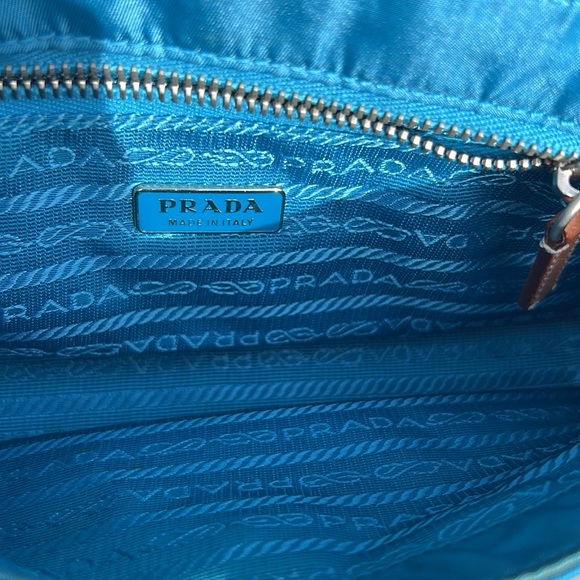 PRADA MINI NYLON & LEATHER BLUE PURSE - Picture 9 of 15
